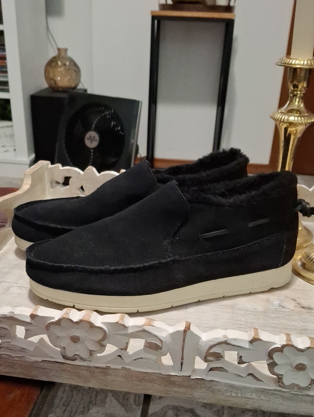 Sperry Moc Slider Black Suede Slip-On Casual Shoe with Shearling Lining Size 8.5